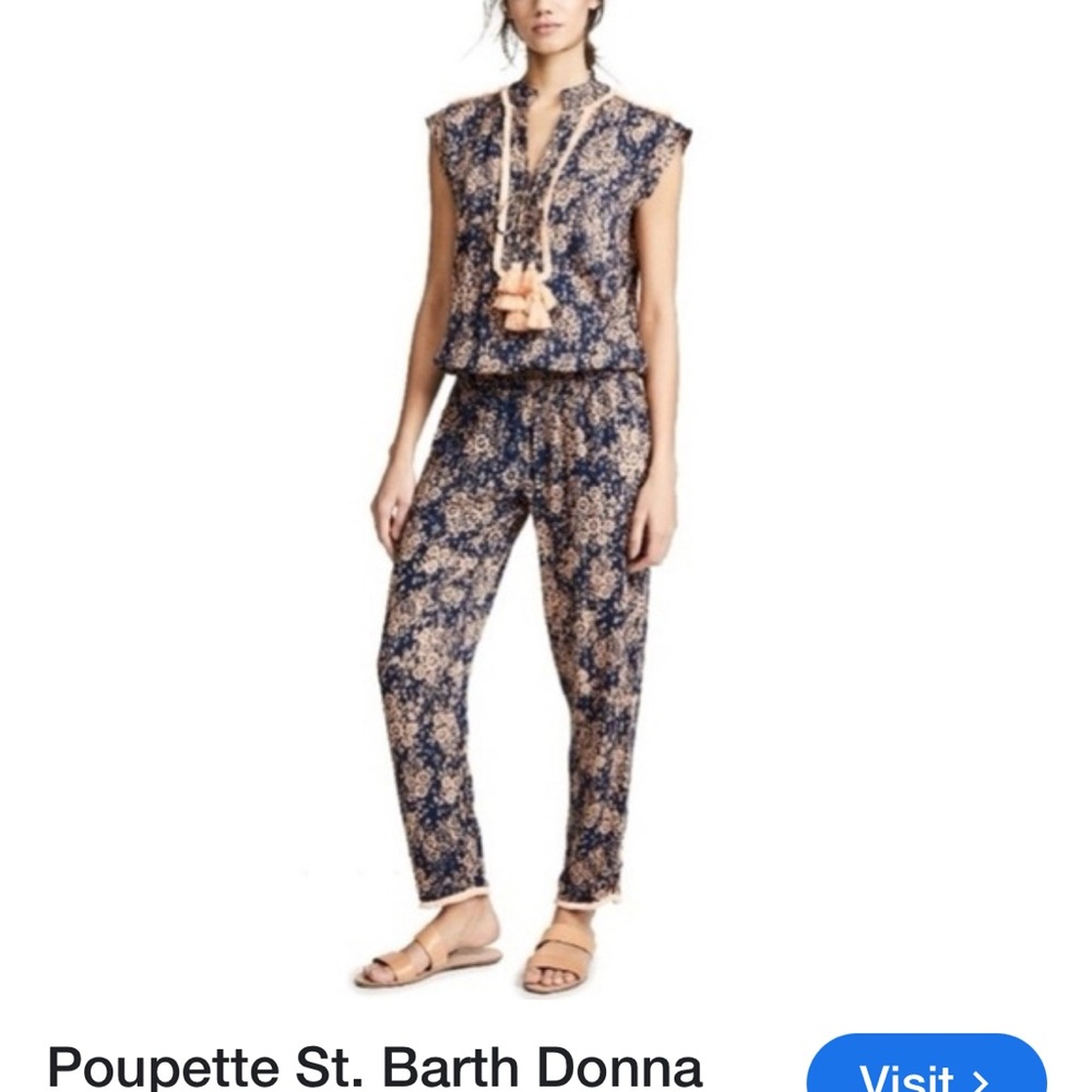 Poupette St. Barth Navy and Peach Jumpsuit